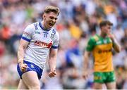 28 June 2025; Mícheál Bannigan of Monaghan celebrates scoring his side's first goal during the GAA Football All-Ireland Senior Championship quarter-final match between Monaghan and Donegal at Croke Park in Dublin. Photo by Piaras Ó Mídheach/Sportsfile