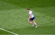 28 June 2025; Mícheál Bannigan of Monaghan celebrates after scoring his side's first goal during the GAA Football All-Ireland Senior Championship quarter-final match between Monaghan and Donegal at Croke Park in Dublin. Photo by Daire Brennan/Sportsfile