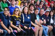 28 June 2025; New York supporters react during the Football Division 1 semi-final match between New York and Kilcummin at the John West Féile Peile na nÓg Gaelic Football and LGFA National Finals at Derry GAA Centre of Excellence in Owenbeg, Derry. Photo by Shauna Clinton/Sportsfile