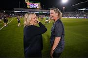 26 June 2025; Republic of Ireland goalkeeping coach Emma Byrne and United States head coach Emma Hayes  during the women's international friendly match between the USA and Republic of Ireland at Dick’s Sporting Goods Park in Commerce City, Colorado, USA. Photo by Stephen McCarthy/Sportsfile