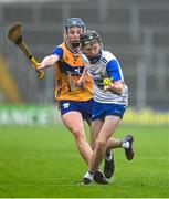 28 June 2025; Jamie Shanahan of Waterford is tackled by Colm Daly of Clare during the Electric Ireland GAA Hurling All-Ireland Minor Championship final match between Waterford and Clare at FBD Semple Stadium in Thurles, Tipperary. Photo by Brendan Moran/Sportsfile