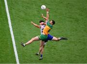28 June 2025; Jason McGee of Donegal in action against Gary Mohan of Monaghan during the GAA Football All-Ireland Senior Championship quarter-final match between Monaghan and Donegal at Croke Park in Dublin. Photo by Daire Brennan/Sportsfile