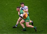 28 June 2025; Patrick McBrearty of Donegal in action against Stephen O'Hanlon of Monaghan during the GAA Football All-Ireland Senior Championship quarter-final match between Monaghan and Donegal at Croke Park in Dublin. Photo by Daire Brennan/Sportsfile