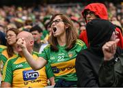 28 June 2025; A Donegal supporter reacts during the GAA Football All-Ireland Senior Championship quarter-final match between Monaghan and Donegal at Croke Park in Dublin. Photo by David Fitzgerald/Sportsfile