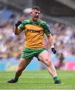 28 June 2025; Patrick McBrearty of Donegal celebrates after scoring a point during the GAA Football All-Ireland Senior Championship quarter-final match between Monaghan and Donegal at Croke Park in Dublin. Photo by Piaras Ó Mídheach/Sportsfile