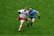 28 June 2025; Mattie Donnelly of Tyrone in action against Seán MacMahon of Dublin during the GAA Football All-Ireland Senior Championship quarter-final match between Dublin and Tyrone at Croke Park in Dublin. Photo by Daire Brennan/Sportsfile