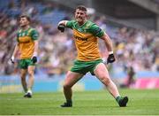 28 June 2025; Patrick McBrearty of Donegal celebrates after scoring a point during the GAA Football All-Ireland Senior Championship quarter-final match between Monaghan and Donegal at Croke Park in Dublin. Photo by Piaras Ó Mídheach/Sportsfile