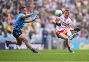 28 June 2025; Peter Harte of Tyrone in action against Brian Howard of Dublin during the GAA Football All-Ireland Senior Championship quarter-final match between Dublin and Tyrone at Croke Park in Dublin. Photo by Piaras Ó Mídheach/Sportsfile