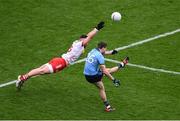 28 June 2025; Brian O'Leary of Dublin in action against Peter Teague of Tyrone during the GAA Football All-Ireland Senior Championship quarter-final match between Dublin and Tyrone at Croke Park in Dublin. Photo by Daire Brennan/Sportsfile