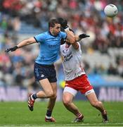 28 June 2025; Brian O'Leary of Dublin in action against Peter Teague of Tyrone during the GAA Football All-Ireland Senior Championship quarter-final match between Dublin and Tyrone at Croke Park in Dublin. Photo by David Fitzgerald/Sportsfile