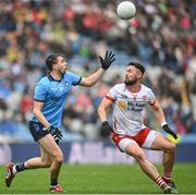 28 June 2025; Brian O'Leary of Dublin in action against Peter Teague of Tyrone during the GAA Football All-Ireland Senior Championship quarter-final match between Dublin and Tyrone at Croke Park in Dublin. Photo by David Fitzgerald/Sportsfile