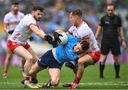 28 June 2025; Lee Gannon of Dublin in action against Kieran McGeary, right, and Rory Brennan of Tyrone during the GAA Football All-Ireland Senior Championship quarter-final match between Dublin and Tyrone at Croke Park in Dublin. Photo by David Fitzgerald/Sportsfile