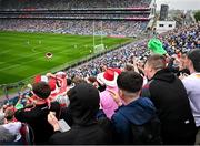 28 June 2025; Tyrone supporters in Hill 16 during the GAA Football All-Ireland Senior Championship quarter-final match between Dublin and Tyrone at Croke Park in Dublin. Photo by David Fitzgerald/Sportsfile