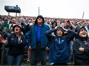 28 June 2025; Dublin supporters in Hill 16 react during the GAA Football All-Ireland Senior Championship quarter-final match between Dublin and Tyrone at Croke Park in Dublin. Photo by David Fitzgerald/Sportsfile