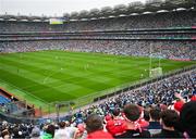 28 June 2025; Dublin goalkeeper Stephen Cluxton scores a free during the GAA Football All-Ireland Senior Championship quarter-final match between Dublin and Tyrone at Croke Park in Dublin. Photo by David Fitzgerald/Sportsfile