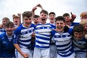 28 June 2025; Naas players, including Matthew McCarthy, centre, celebrate after their side's victory in the Football Division 1 final match between Naas and New York at the John West Féile Peile na nÓg Gaelic Football and LGFA National Finals at Derry GAA Centre of Excellence in Owenbeg, Derry. Photo by Shauna Clinton/Sportsfile