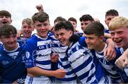 28 June 2025; Naas players, including Matthew McCarthy, centre, celebrate after their side's victory in the Football Division 1 final match between Naas and New York at the John West Féile Peile na nÓg Gaelic Football and LGFA National Finals at Derry GAA Centre of Excellence in Owenbeg, Derry. Photo by Shauna Clinton/Sportsfile