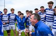 28 June 2025; Naas manager Derek Lynch speaks to players after their side's victory in the Football Division 1 final match between Naas and New York at the John West Féile Peile na nÓg Gaelic Football and LGFA National Finals at Derry GAA Centre of Excellence in Owenbeg, Derry. Photo by Shauna Clinton/Sportsfile