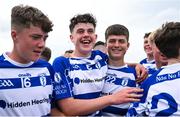 28 June 2025; Naas players, including Matthew McCarthy, centre, celebrate after their side's victory in the Football Division 1 final match between Naas and New York at the John West Féile Peile na nÓg Gaelic Football and LGFA National Finals at Derry GAA Centre of Excellence in Owenbeg, Derry. Photo by Shauna Clinton/Sportsfile