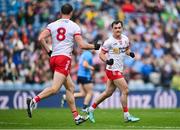 28 June 2025; Darragh Canavan of Tyrone celebrates a score during the GAA Football All-Ireland Senior Championship quarter-final match between Dublin and Tyrone at Croke Park in Dublin. Photo by David Fitzgerald/Sportsfile