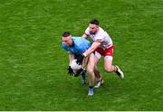 28 June 2025; Paddy Small of Dublin in action against Peter Teague of Tyrone during the GAA Football All-Ireland Senior Championship quarter-final match between Dublin and Tyrone at Croke Park in Dublin. Photo by Daire Brennan/Sportsfile