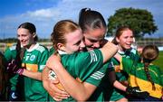 28 June 2025; Claregalway players celebrate after their side's victory in the LGFA Division 1 final match between Claregalway and Ballinderry Shamrocks at the John West Féile Peile na nÓg Gaelic Football and LGFA National Finals at Derry GAA Centre of Excellence in Owenbeg, Derry. Photo by Shauna Clinton/Sportsfile