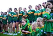 28 June 2025; Claregalway players after their side's victory in the LGFA Division 1 final match between Claregalway and Ballinderry Shamrocks at the John West Féile Peile na nÓg Gaelic Football and LGFA National Finals at Derry GAA Centre of Excellence in Owenbeg, Derry. Photo by Shauna Clinton/Sportsfile