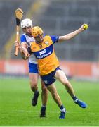 28 June 2025; Ian O’Brien of Clare in action against Bradley Penkert of Waterford during the Electric Ireland GAA Hurling All-Ireland Minor Championship final match between Waterford and Clare at FBD Semple Stadium in Thurles, Tipperary. Photo by John Sheridan/Sportsfile