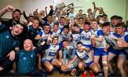 28 June 2025; The Waterford team celebrate with the Irish Press Cup after the Electric Ireland GAA Hurling All-Ireland Minor Championship final match between Waterford and Clare at FBD Semple Stadium in Thurles, Tipperary. Photo by Brendan Moran/Sportsfile