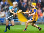 28 June 2025; Waterford goalkeeper James Comerford  in action against Liam Murphy of Clare during the Electric Ireland GAA Hurling All-Ireland Minor Championship final match between Waterford and Clare at FBD Semple Stadium in Thurles, Tipperary. Photo by John Sheridan/Sportsfile