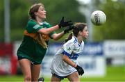 28 June 2025; Isla Donoghue of Claregalway in action against Grace McVey of Ballinderry Shamrocks during the LGFA Division 1 Cup Final match between Claregalway and Ballinderry Shamrocks at the John West Féile Peile na nÓg Gaelic Football and LGFA National Finals at Derry GAA Centre of Excellence in Owenbeg, Derry. Photo by Shauna Clinton/Sportsfile