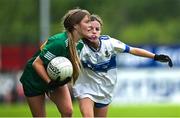 28 June 2025; Isla Donoghue of Claregalway in action against Grace McVey of Ballinderry Shamrocks during the LGFA Division 1 Cup Final match between Claregalway and Ballinderry Shamrocks at the John West Féile Peile na nÓg Gaelic Football and LGFA National Finals at Derry GAA Centre of Excellence in Owenbeg, Derry. Photo by Shauna Clinton/Sportsfile