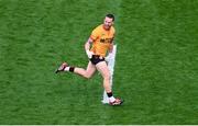 28 June 2025; Tyrone goalkeeper Niall Morgan celebrates after scoring late point near the end of the GAA Football All-Ireland Senior Championship quarter-final match between Dublin and Tyrone at Croke Park in Dublin. Photo by Daire Brennan/Sportsfile