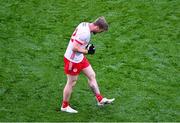 28 June 2025; Michael O'Neill of Tyrone celebrates after the GAA Football All-Ireland Senior Championship quarter-final match between Dublin and Tyrone at Croke Park in Dublin. Photo by Daire Brennan/Sportsfile