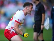 28 June 2025; Ruairí Canavan of Tyrone celebrates at the final whistle after the GAA Football All-Ireland Senior Championship quarter-final match between Dublin and Tyrone at Croke Park in Dublin. Photo by David Fitzgerald/Sportsfile