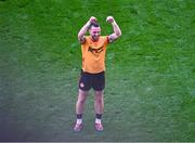 28 June 2025; Tyrone goalkeeper Niall Morgan celebrates after the GAA Football All-Ireland Senior Championship quarter-final match between Dublin and Tyrone at Croke Park in Dublin. Photo by Daire Brennan/Sportsfile