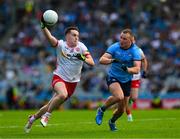 28 June 2025; Eoin McElholm of Tyrone in action against Ciarán Kilkenny of Dublin during the GAA Football All-Ireland Senior Championship quarter-final match between Dublin and Tyrone at Croke Park in Dublin. Photo by Ray McManus/Sportsfile