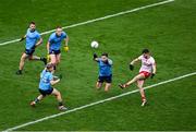 28 June 2025; Ciarán Daly of Tyrone in action against David Byrne of Dublin during the GAA Football All-Ireland Senior Championship quarter-final match between Dublin and Tyrone at Croke Park in Dublin. Photo by Daire Brennan/Sportsfile
