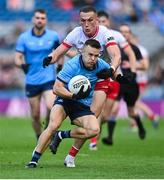 28 June 2025; Eoin Murchan of Dublin in action against Conn Kilpatrick of Tyrone during the GAA Football All-Ireland Senior Championship quarter-final match between Dublin and Tyrone at Croke Park in Dublin. Photo by David Fitzgerald/Sportsfile