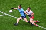 28 June 2025; Con O'Callaghan of Dublin in action against Kieran McGeary of Tyrone during the GAA Football All-Ireland Senior Championship quarter-final match between Dublin and Tyrone at Croke Park in Dublin. Photo by Daire Brennan/Sportsfile