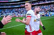 28 June 2025; Tyrone players Conn Kilpatrick, left, and Mattie Donnelly after their side's victory in the GAA Football All-Ireland Senior Championship quarter-final match between Dublin and Tyrone at Croke Park in Dublin. Photo by Piaras Ó Mídheach/Sportsfile