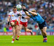 28 June 2025; Conn Kilpatrick of Tyrone in action against Cian Murphy of Dublin during the GAA Football All-Ireland Senior Championship quarter-final match between Dublin and Tyrone at Croke Park in Dublin. Photo by Ray McManus/Sportsfile