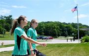 28 June 2025; Kyra Carusa, left, and Hayley Nolan during a Republic of Ireland women training session at Mercy Health Training Center in Cincinnati, Ohio, USA. Photo by Stephen McCarthy/Sportsfile