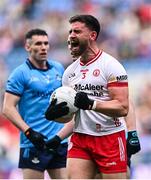 28 June 2025; Pádraig Hampsey of Tyrone celebrates winning a free during the GAA Football All-Ireland Senior Championship quarter-final match between Dublin and Tyrone at Croke Park in Dublin. Photo by Piaras Ó Mídheach/Sportsfile