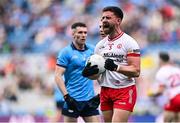 28 June 2025; Pádraig Hampsey of Tyrone celebrates winning a free during the GAA Football All-Ireland Senior Championship quarter-final match between Dublin and Tyrone at Croke Park in Dublin. Photo by Piaras Ó Mídheach/Sportsfile