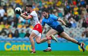 28 June 2025; Peter Teague of Tyrone in action against Brian O'Leary of Dublin during the GAA Football All-Ireland Senior Championship quarter-final match between Dublin and Tyrone at Croke Park in Dublin. Photo by Ray McManus/Sportsfile