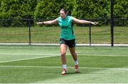 28 June 2025; Saoirse Noonan celebrates while plays footgolf during a Republic of Ireland women training session at Mercy Health Training Center in Cincinnati, Ohio, USA. Photo by Stephen McCarthy/Sportsfile