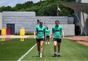 28 June 2025; Dee Bradley, left, and Emily Murphy during a Republic of Ireland women training session at Mercy Health Training Center in Cincinnati, Ohio, USA. Photo by Stephen McCarthy/Sportsfile