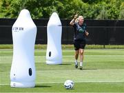 28 June 2025; Head coach Carla Ward plays footgolf during a Republic of Ireland women training session at Mercy Health Training Center in Cincinnati, Ohio, USA. Photo by Stephen McCarthy/Sportsfile