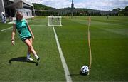 28 June 2025; Hayley Nolan plays footgolf during a Republic of Ireland women training session at Mercy Health Training Center in Cincinnati, Ohio, USA. Photo by Stephen McCarthy/Sportsfile